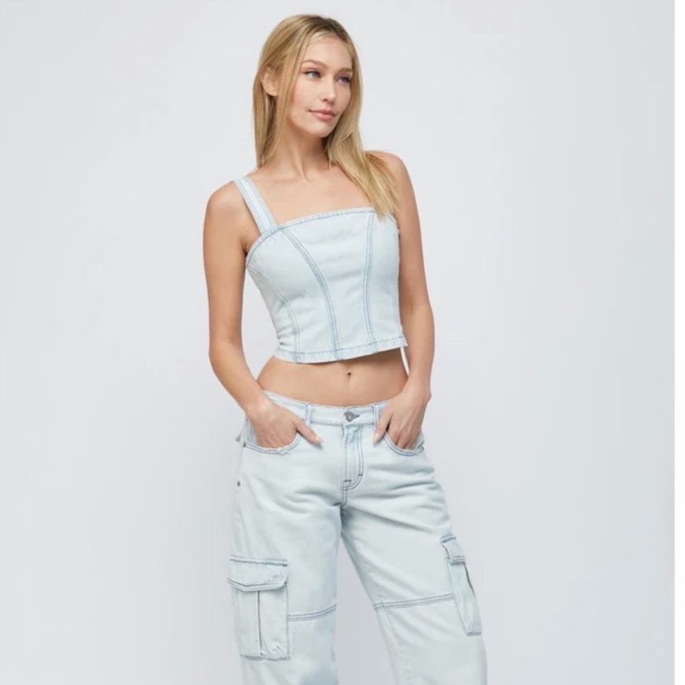 Hidden Jeans Abby Light Blue Wash Denim Bustier Top Size Medium NWT